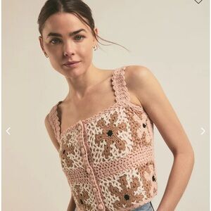 Favorite Daughter Pink Tan Crochet Tank Top NWOT Small